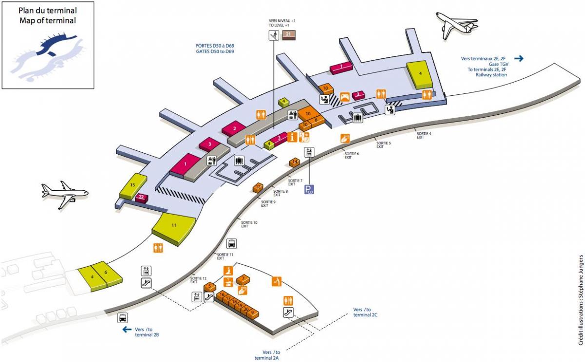 Karte CDG airport terminal 2D