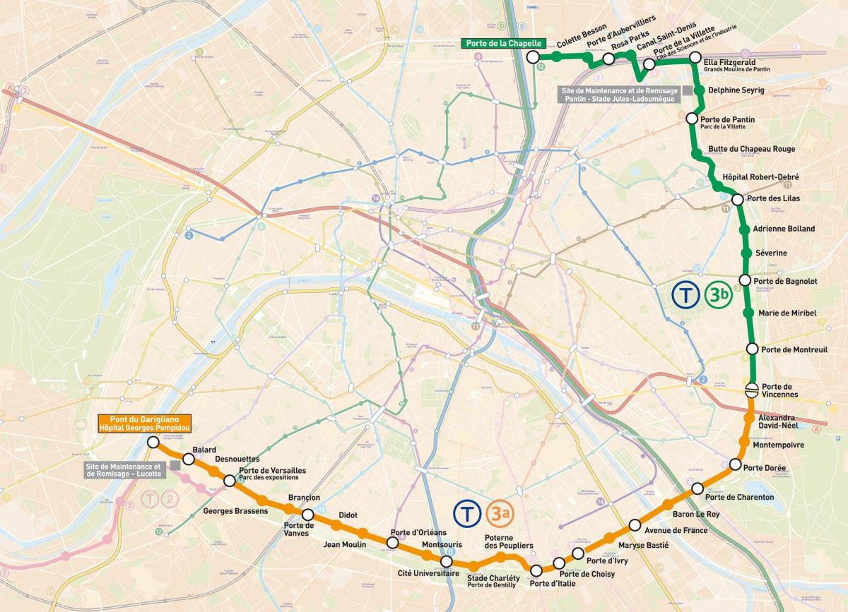 Karte Parīzes Tramvaju ceļiem