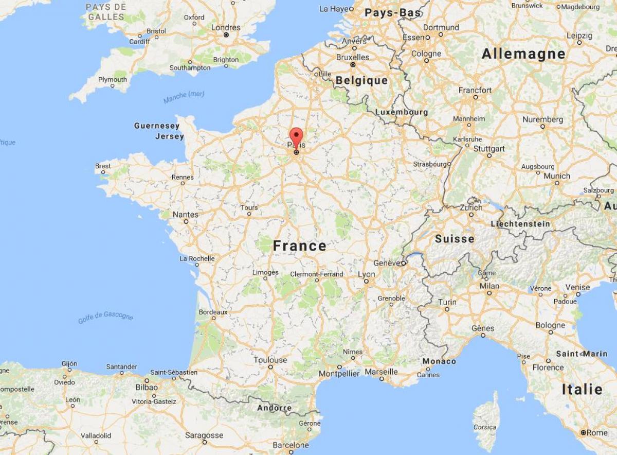 Karte no parīzes uz Francijas kartē