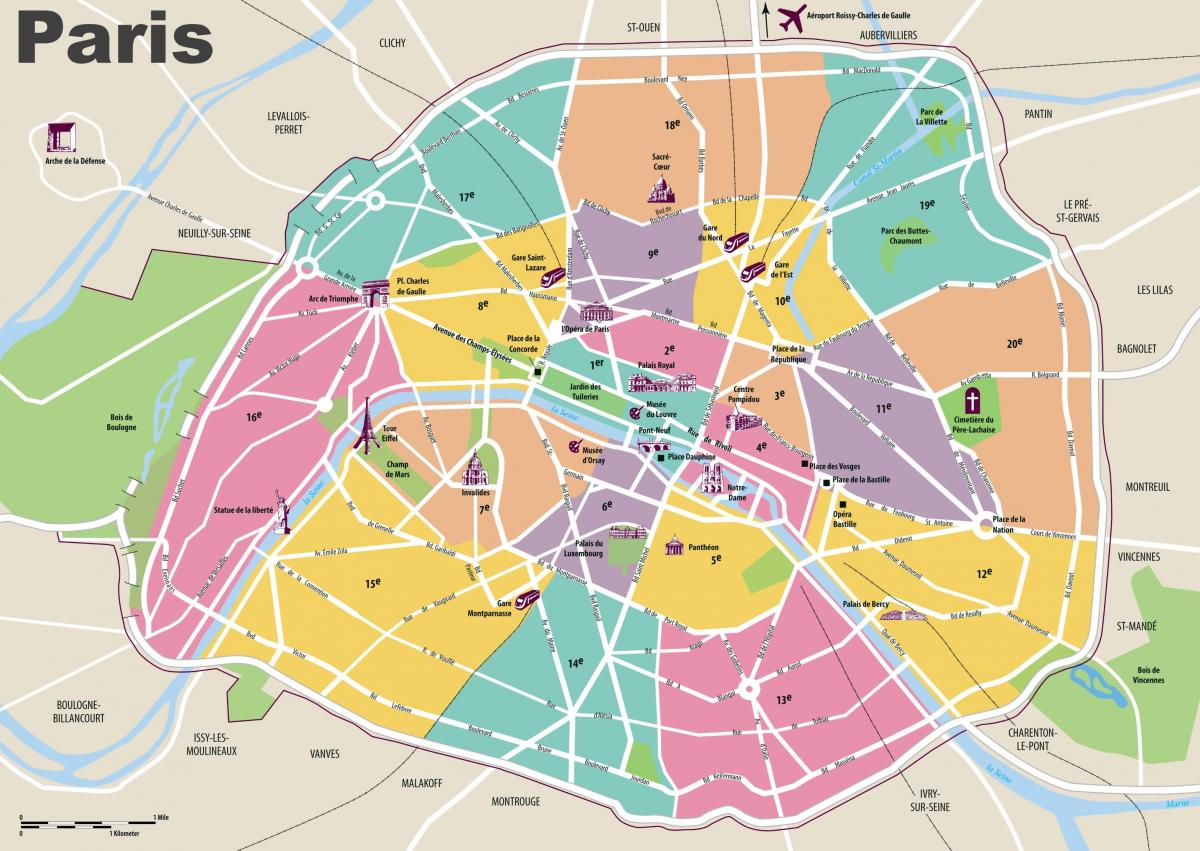 Karte Parīzes apskates vietas