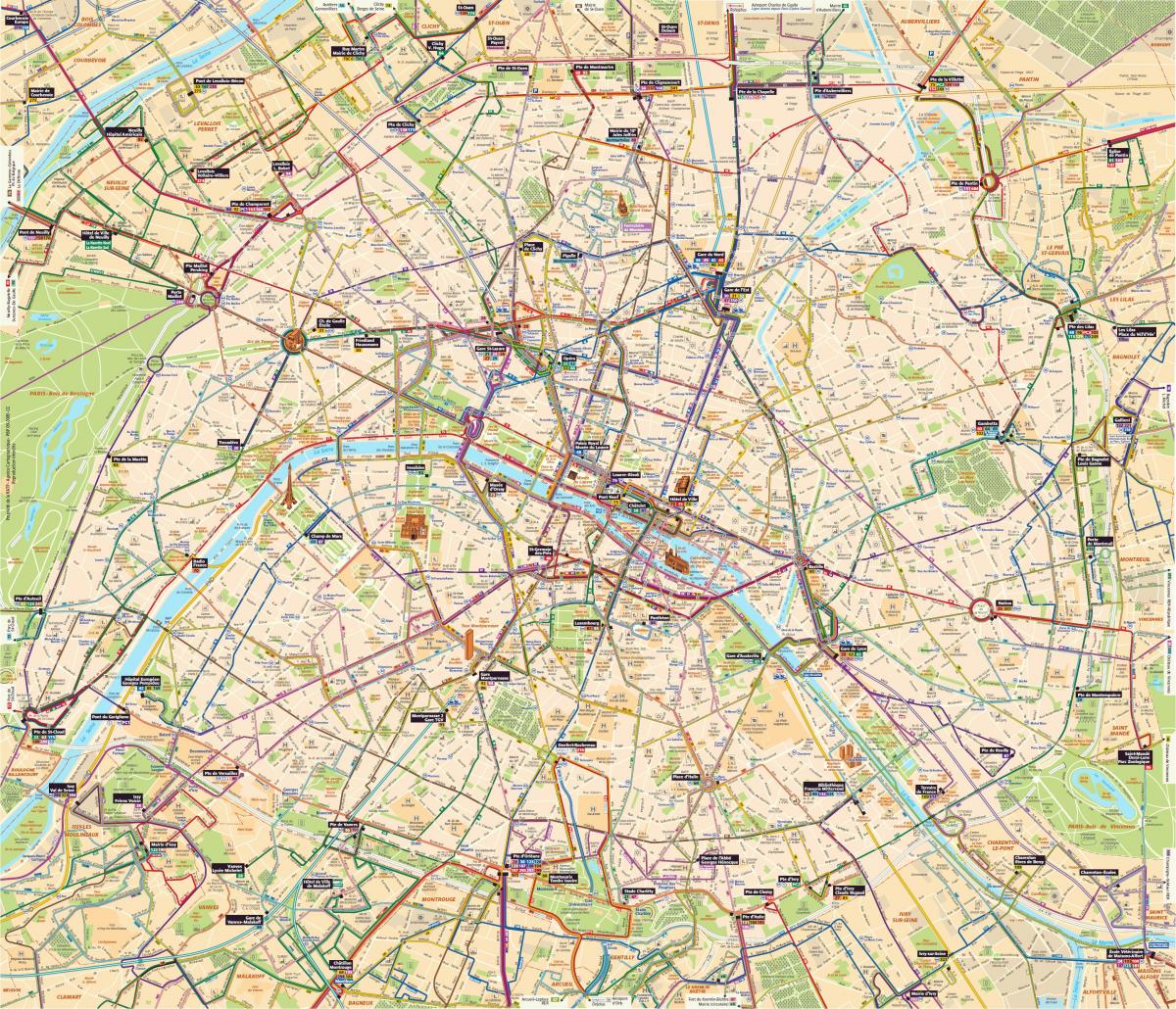 Karte Parīzes autobusu